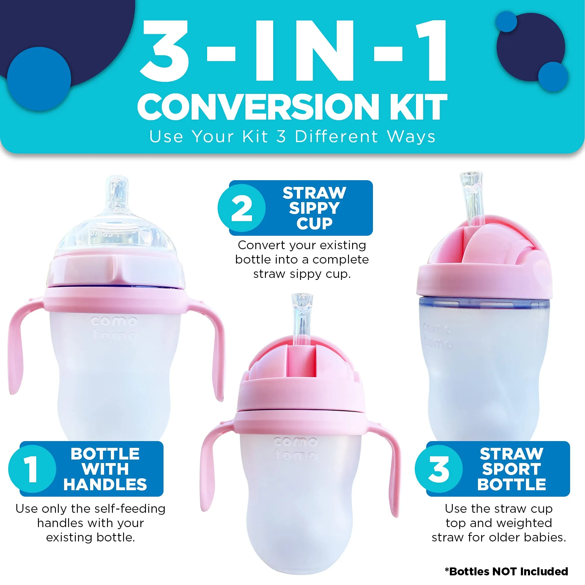 3-in-1 Weighted Straw Sippy Cup Conversion Kit for Comotomo Baby Bottles | Straw Cup