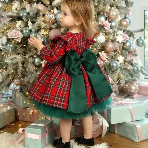 Baby 6M-6Y Christmas Dress, Christmas Dress For Girls Toddler Kid Child Red Plaid Bow Dresses For Girl Xmas Party Princess Costumes