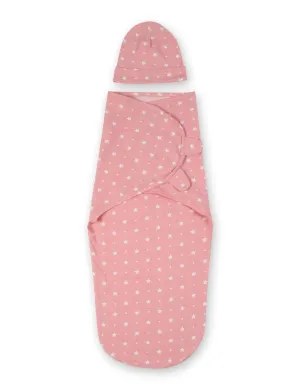 Baby Swaddle Blanket with Cap- Pink Star