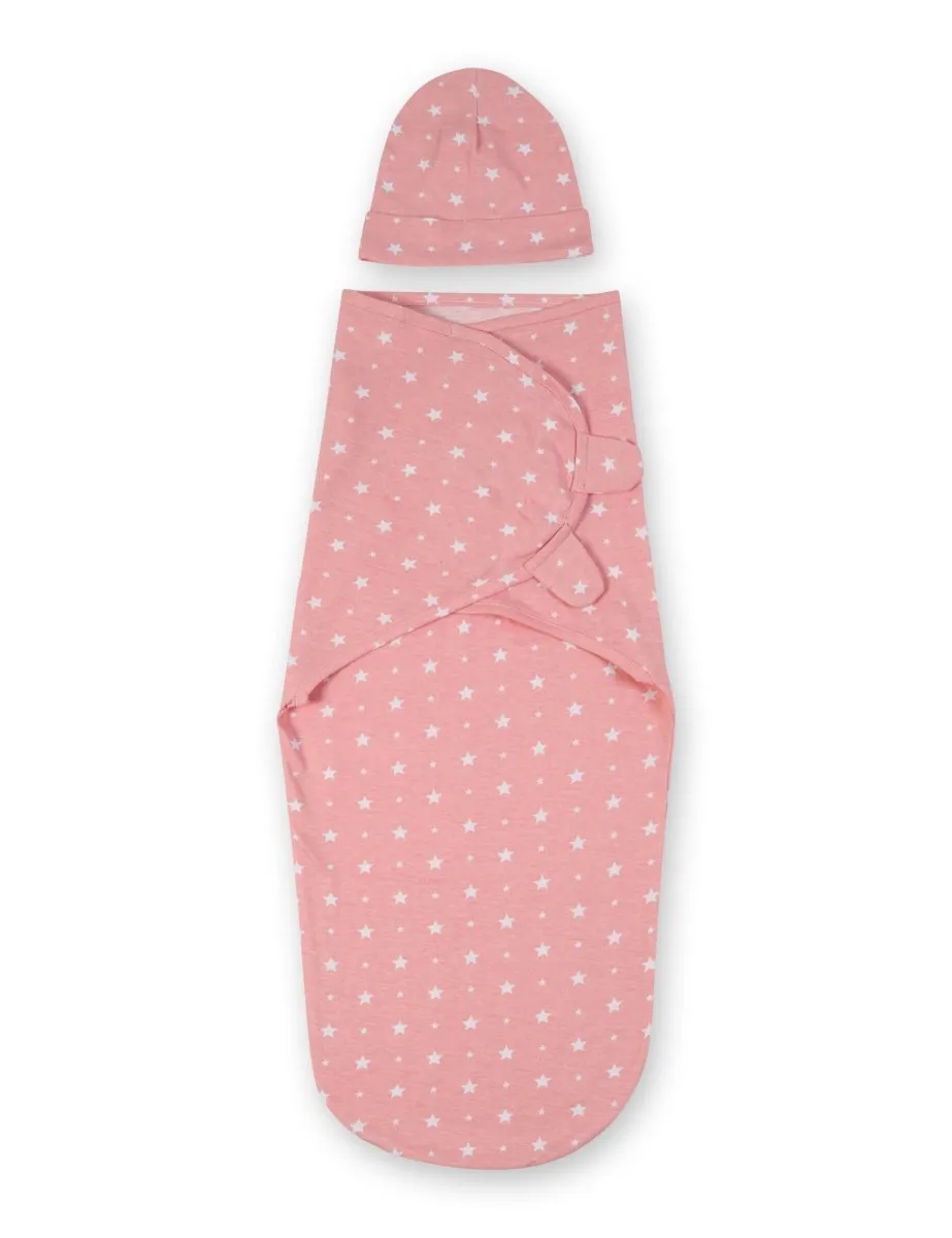 Baby Swaddle Blanket with Cap- Pink Star