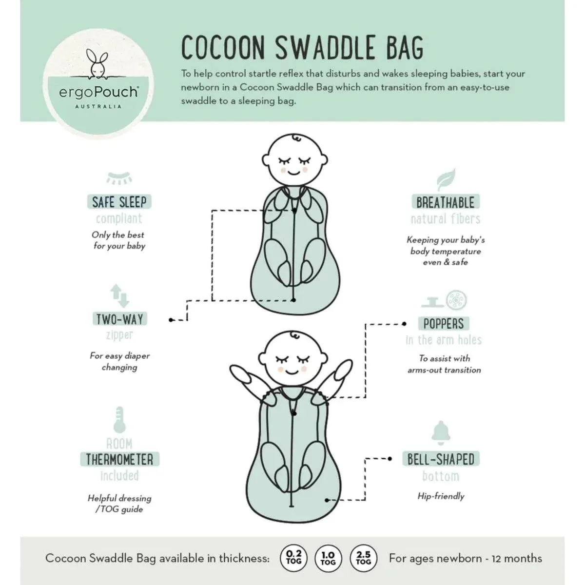 ErgoPouch Cocoon Swaddle Bag - Light Grey