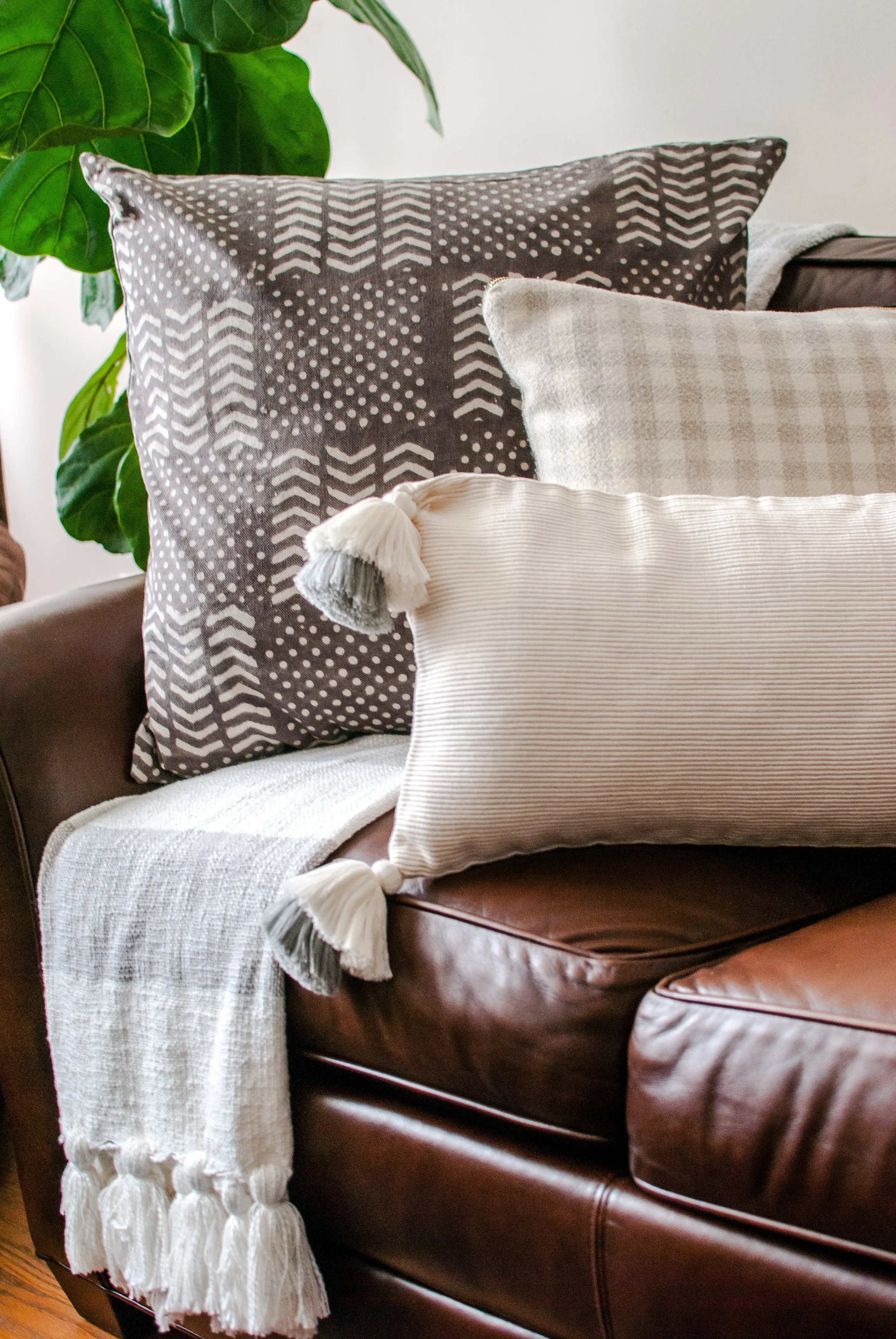 Gray Throw Pillow 24x24 Hand Block Printed
