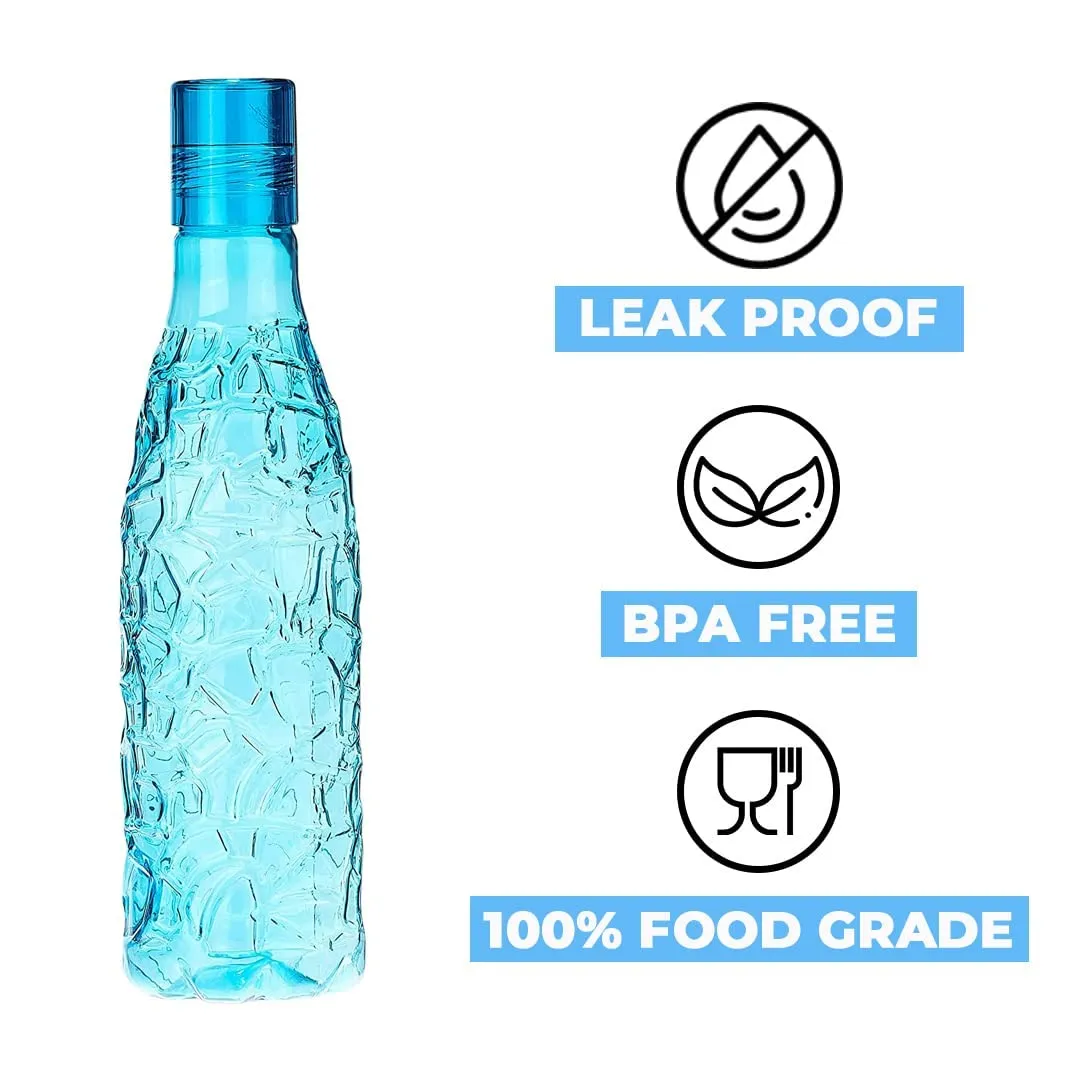 Kuber Industries Set of 4 Plastic Water Bottle | 1 Litre Round Plastic Water Bottle | Refrigerator Safe and BPA free PET Water Bottle |Perfect For School College Work Gym | Pack of 6 | Blue