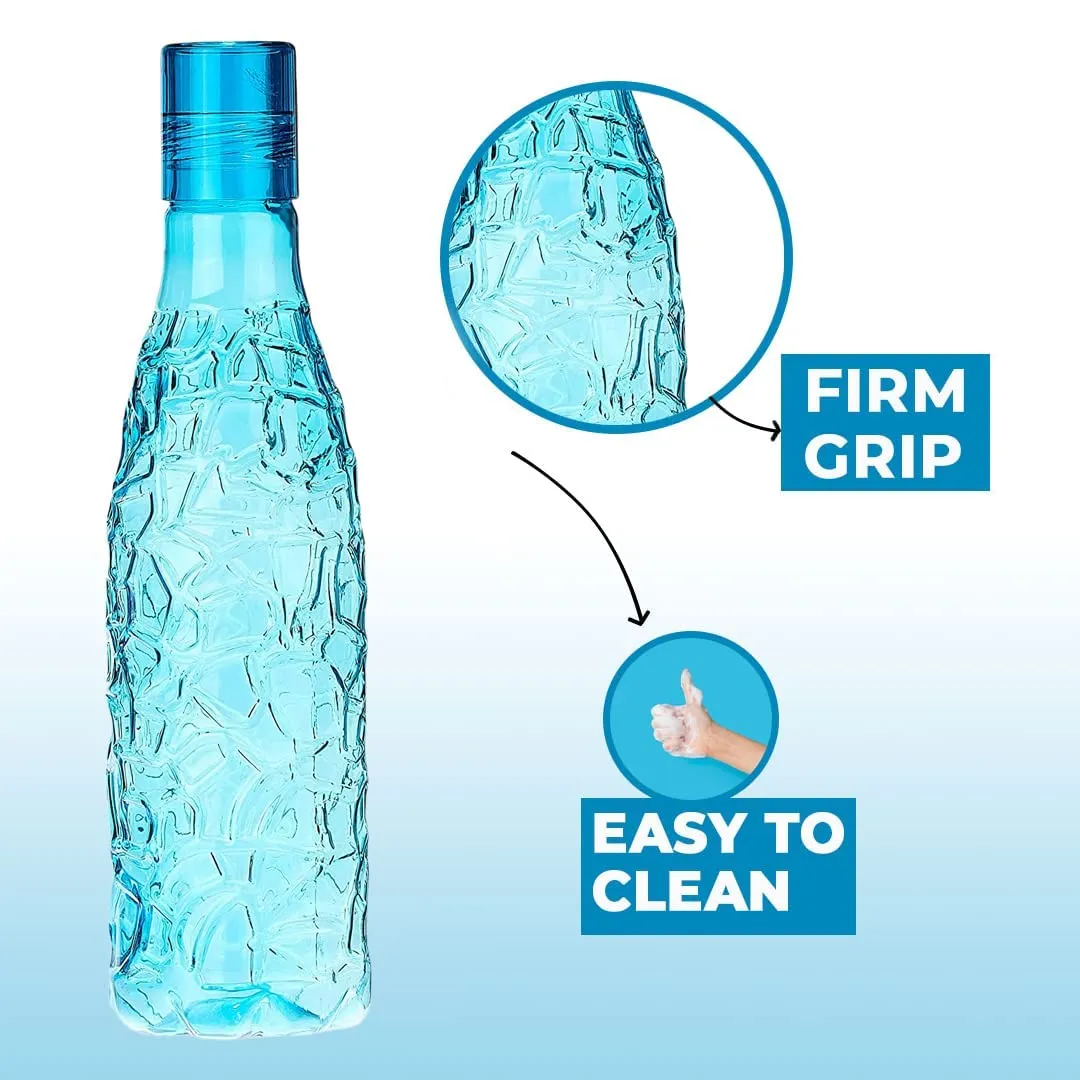 Kuber Industries Set of 4 Plastic Water Bottle | 1 Litre Round Plastic Water Bottle | Refrigerator Safe and BPA free PET Water Bottle |Perfect For School College Work Gym | Pack of 6 | Blue