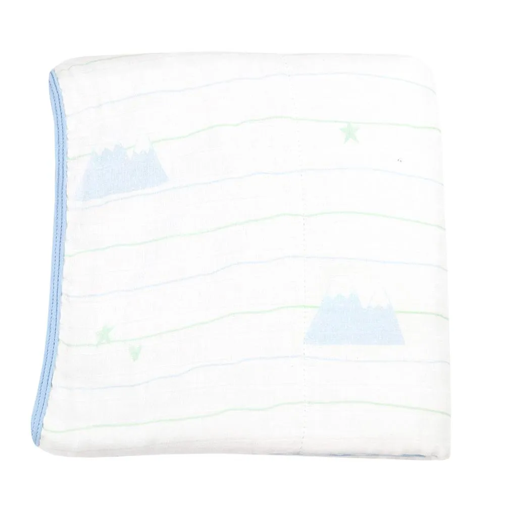 Mountain And Blue Oversized Bamboo Muslin Quilted Blanket