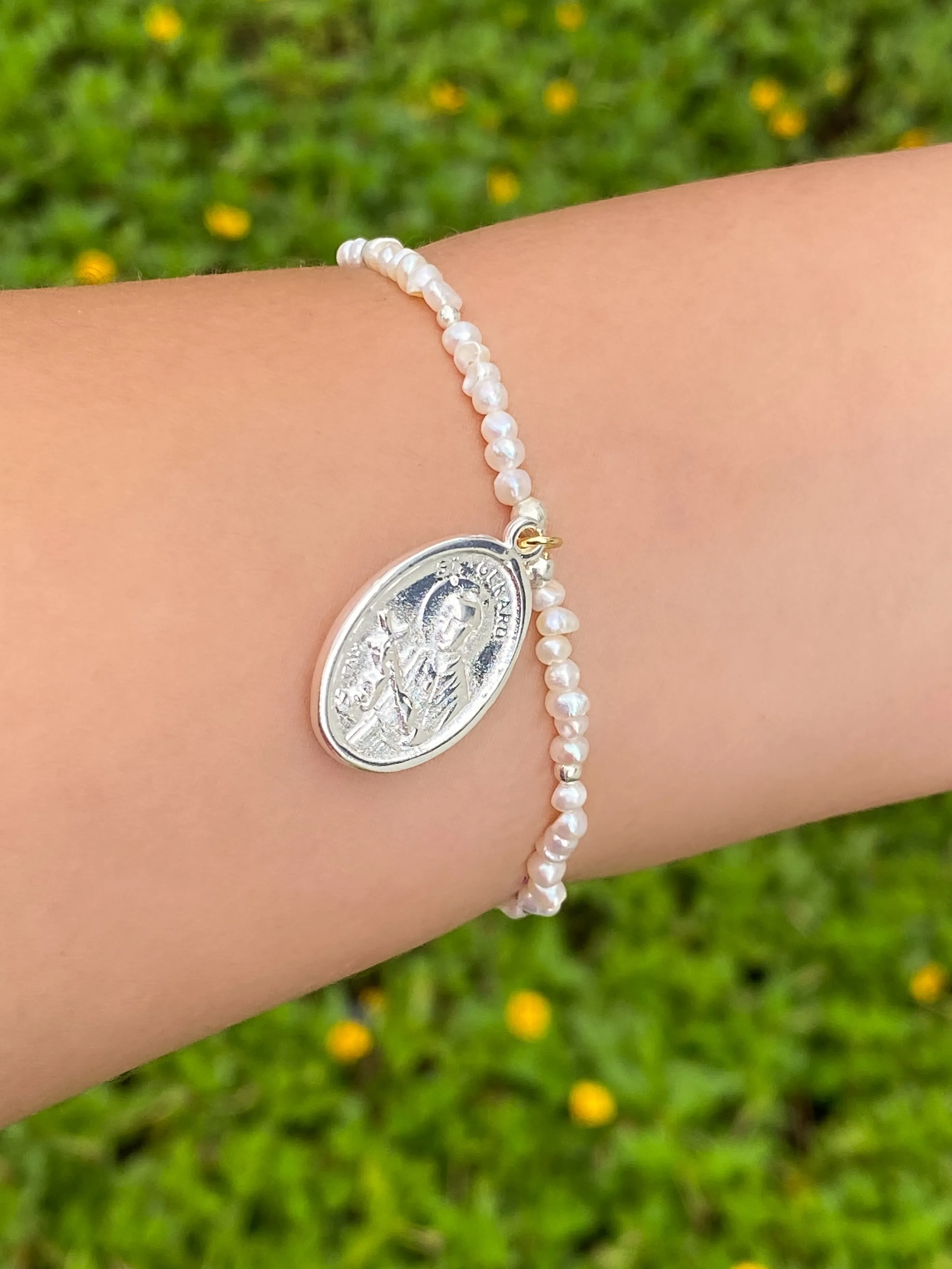 Pregnancy Bracelet Perlitas San Gerardo Plateado