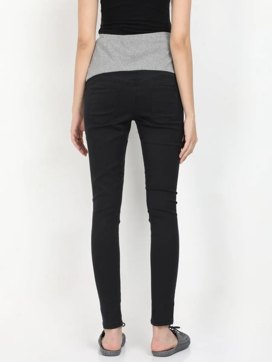 Stretchable Denims with Belly Support- Black